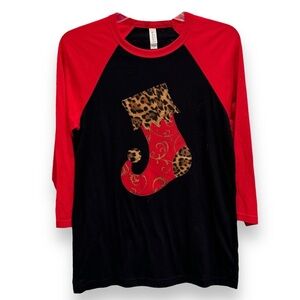 Christmas Size Small Bella Canvas Black/Red 3/4 Sleeve Baseball Tee
